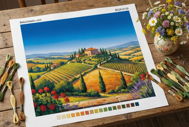 Toskanische Landschaft mit Weinberg