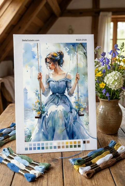Mädchen auf der Schaukel mit Aquarelltechnik