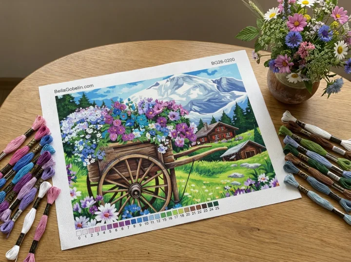 Blumenwagen in alpiner Landschaft – BG26-0200