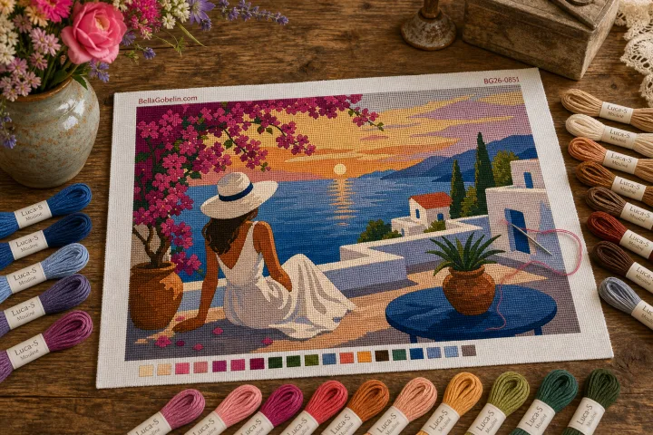 Mittelmeer weibliches Lebensbild auf der Terrasse