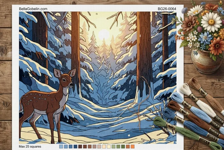 Winterlicher Wald mit Reh