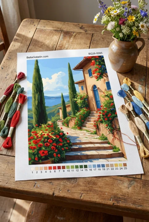 Mediterranes Landschaftsbild mit Blumen – BG26-0095