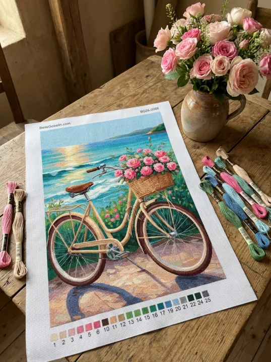 Blumenfahrrad am Strand
