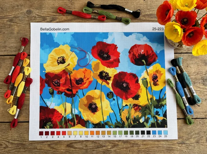 Gelbe und rote Mohnblumen