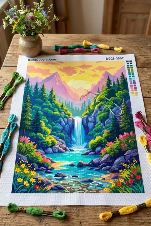 Bergwasserfall im Sonnenuntergang