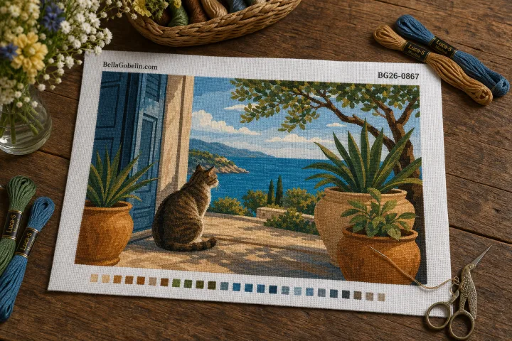 Katze auf der Strandterrasse