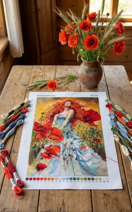 Der rote Dämon mit Mohnblumen
