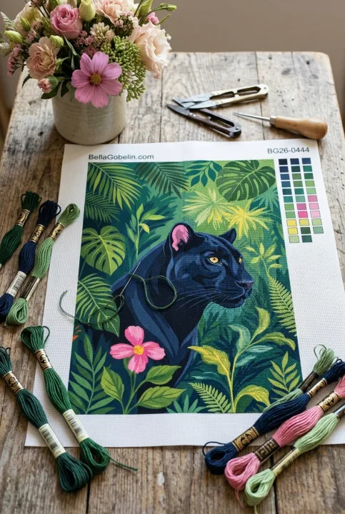 Schwarzer Panther im Dschungel (Gobelin)