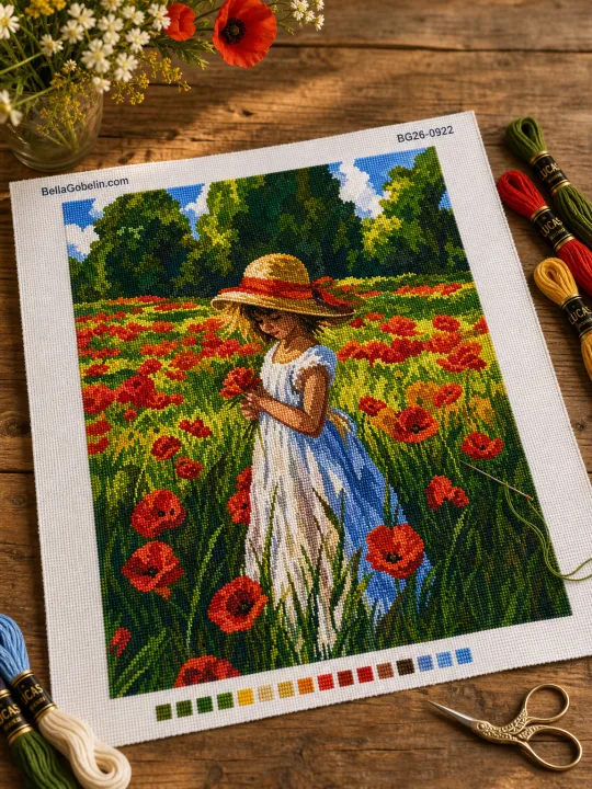 Mädchen zwischen Mohnblumen