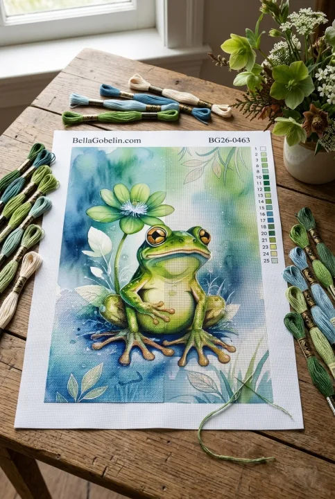 Frosch-Aquarell-Stickerei