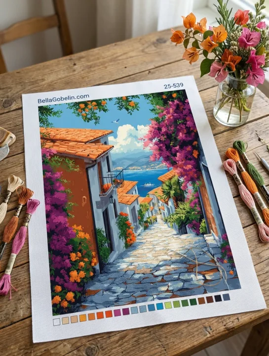 Mittelmeerstraße mit Blumen – 25-539