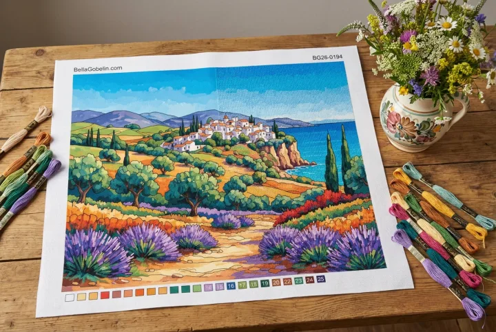 Mediterrane Landschaft mit Lavendelfeld