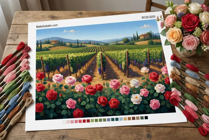 Toskanischer Weinberg mit Rosen