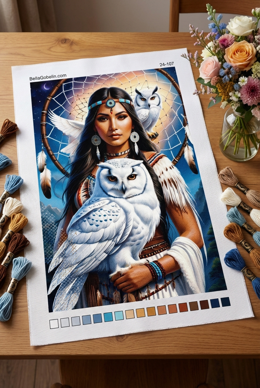 Indianisches Mädchen mit weißer Eule