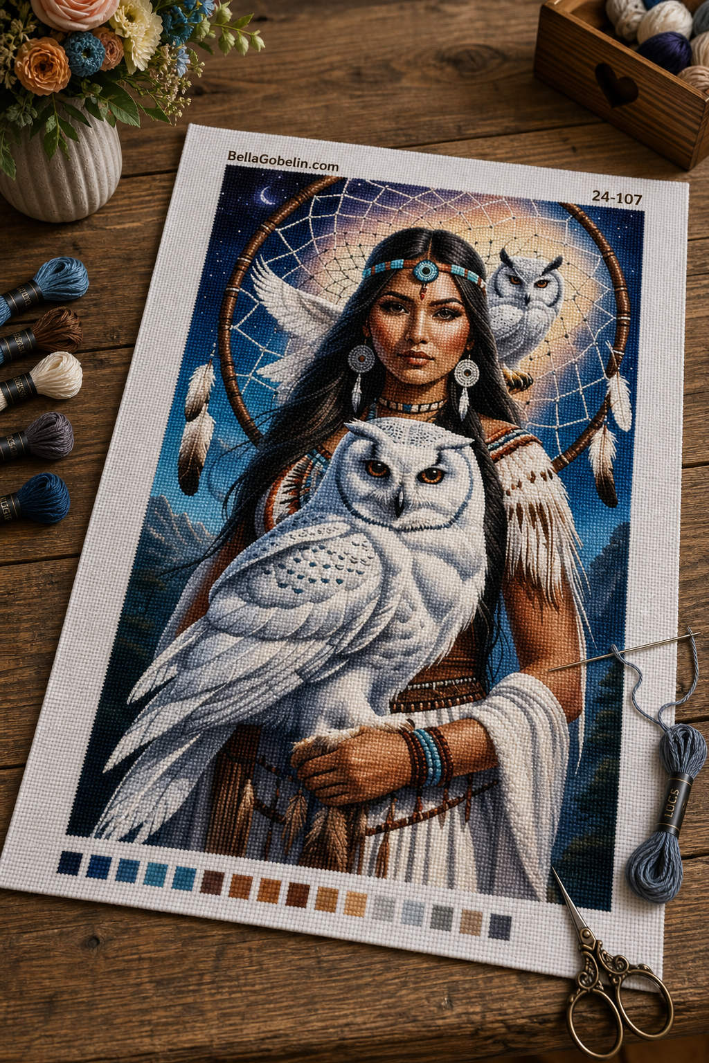 Indianisches Mädchen mit weißer Eule