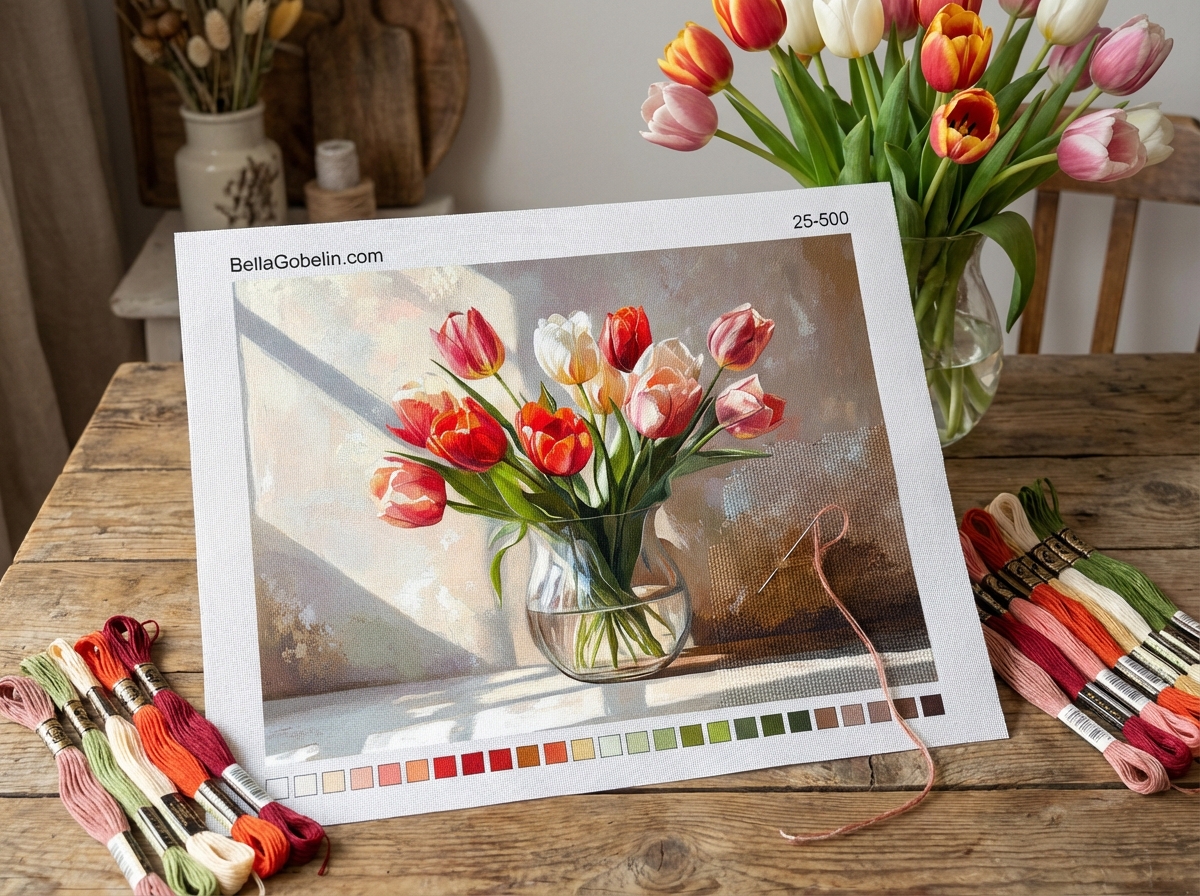 Tulpenstrauß in einer Glasvase