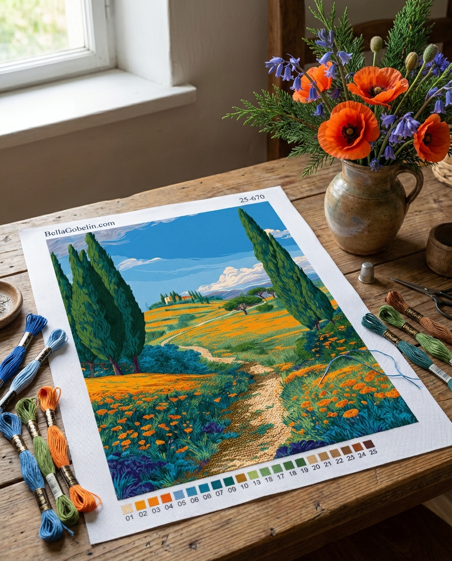 Toskana mit gelben Blumen