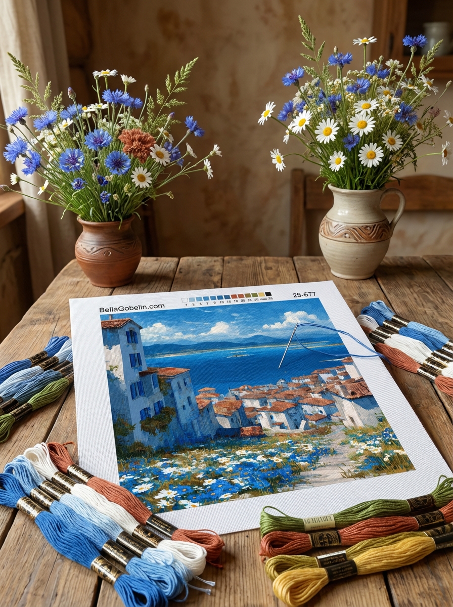 Griechische Stadtansicht auf Gobelin-Canvas