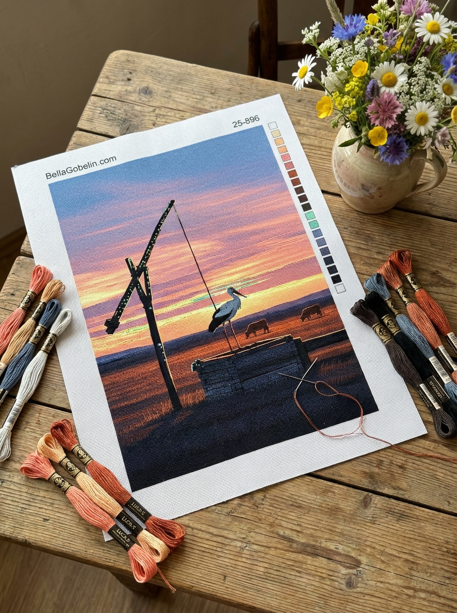 Gémesküje mit Storch – Abendbild