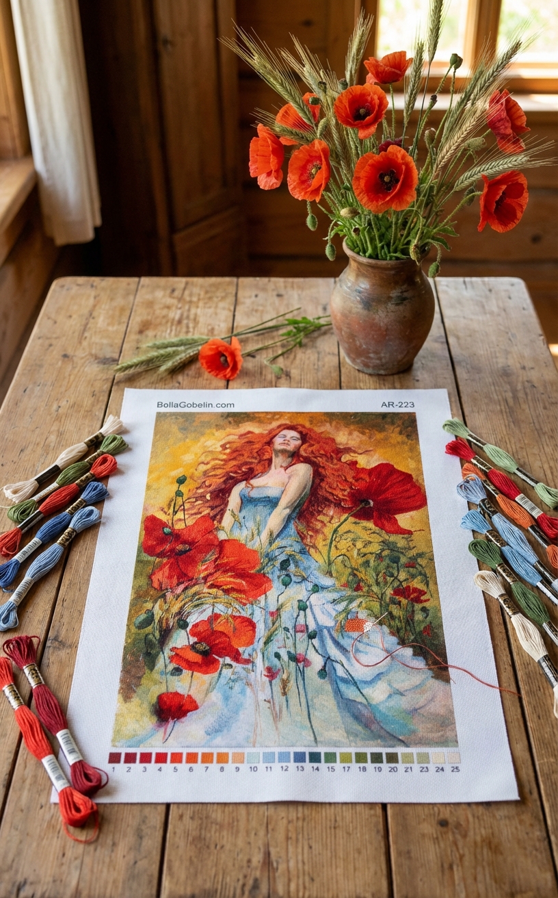 Der rote Dämon mit Mohnblumen