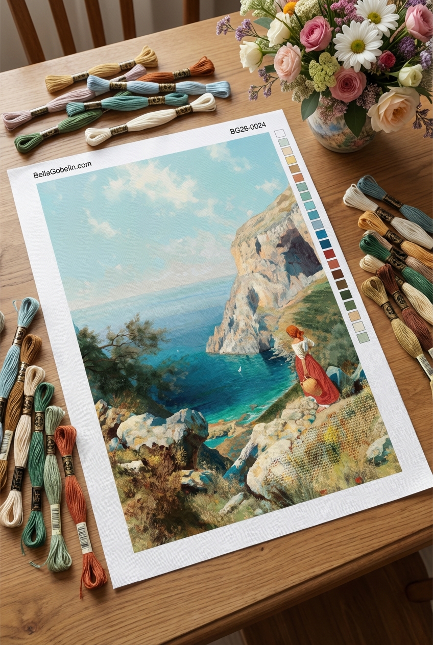 Mediterraneische Landschaft mit Frau