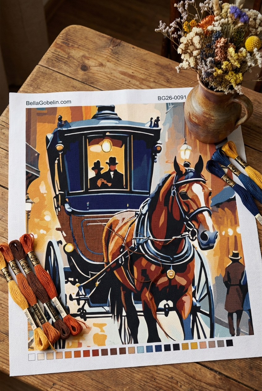 Straßenszene aus Paris mit Pferd