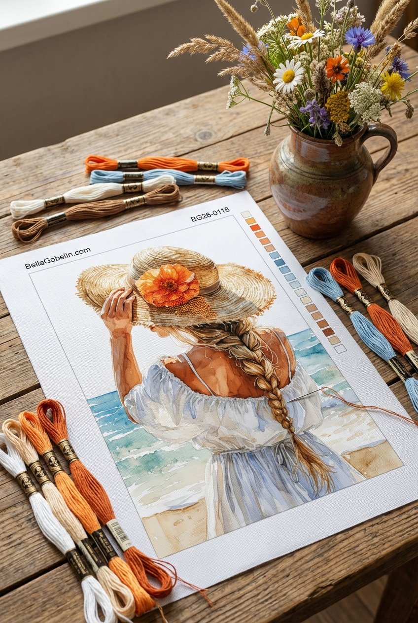 Mädchen mit Hut am Wasser