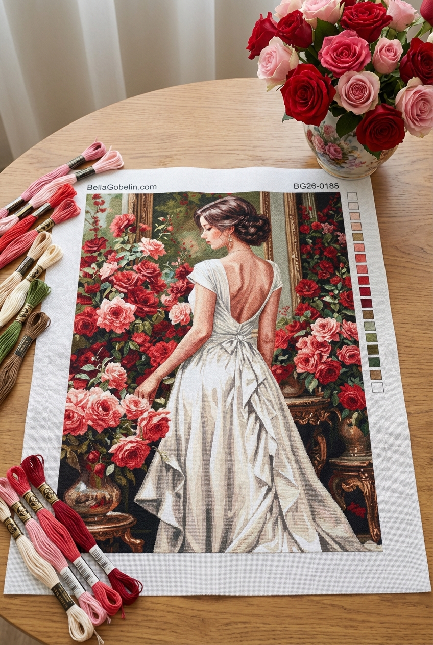 Frau im weißen Kleid mit Rosen – BG26-0185