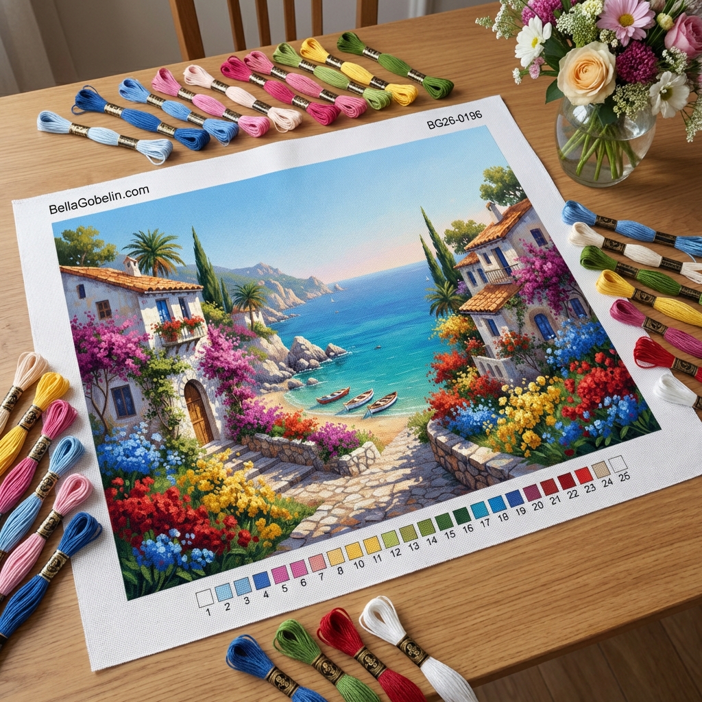 Mediterrane Küstenhäuser mit Blumen