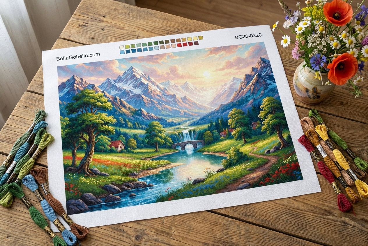 Gebirgslandschaft mit Wasserfall