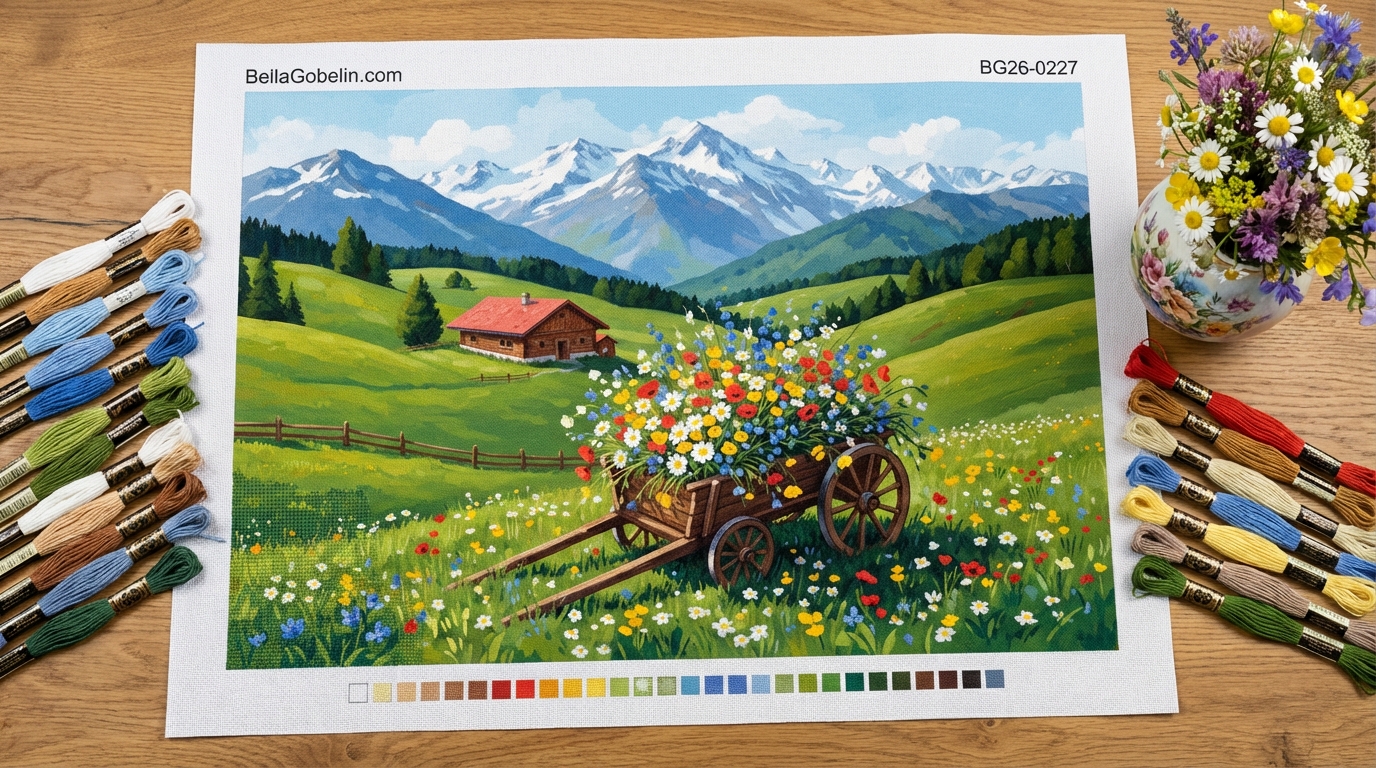 Blumenwagen in alpiner Landschaft – BG26-0227