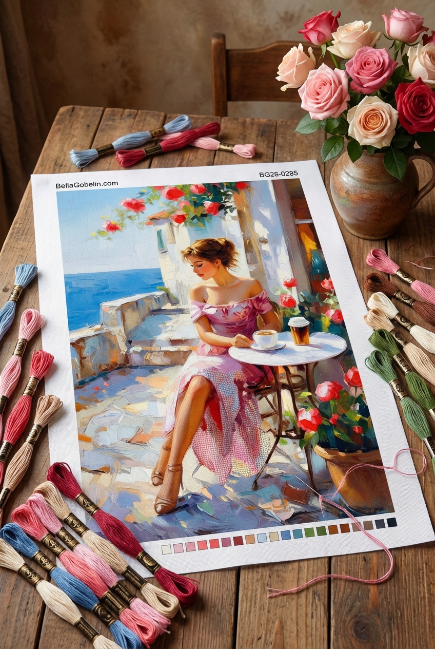 Mediterranes Café mit Rosen – BG26-0285