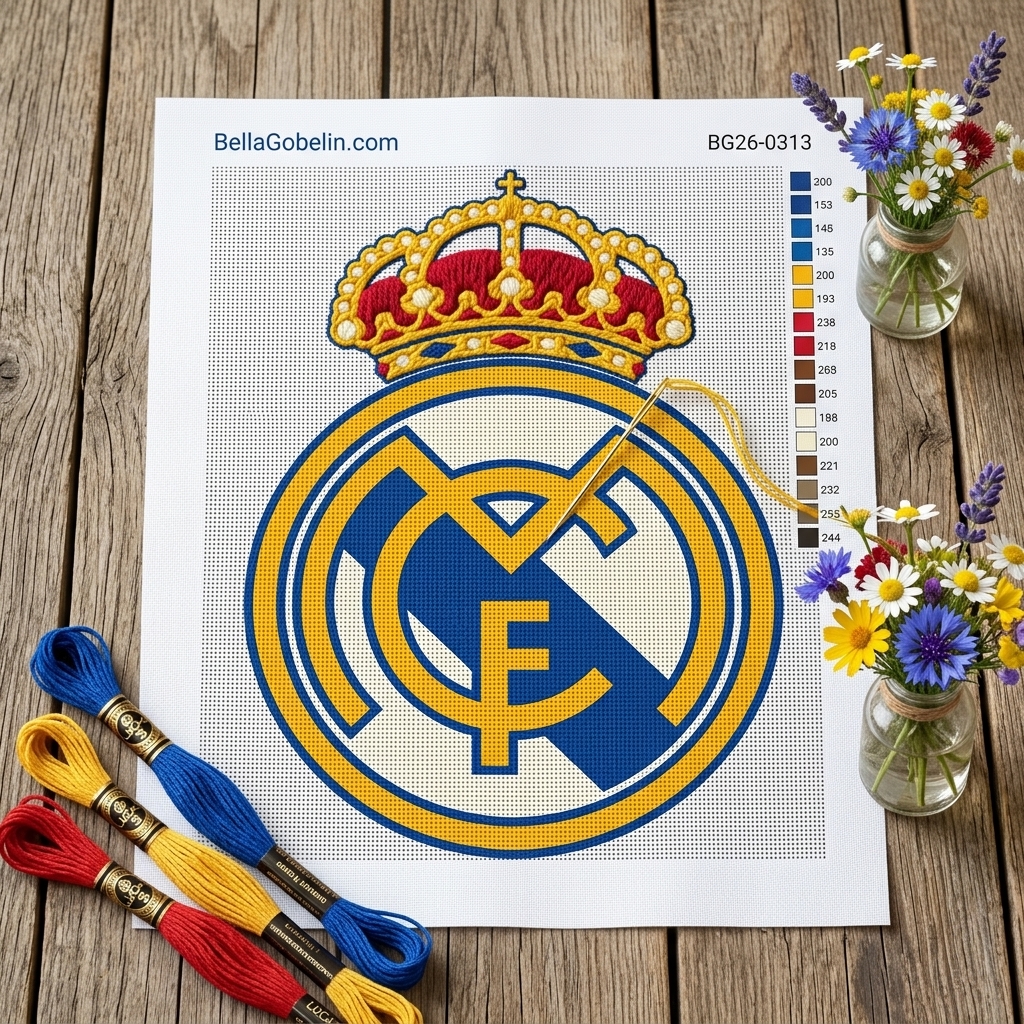Real Madrid Emblem auf blauem Hintergrund
