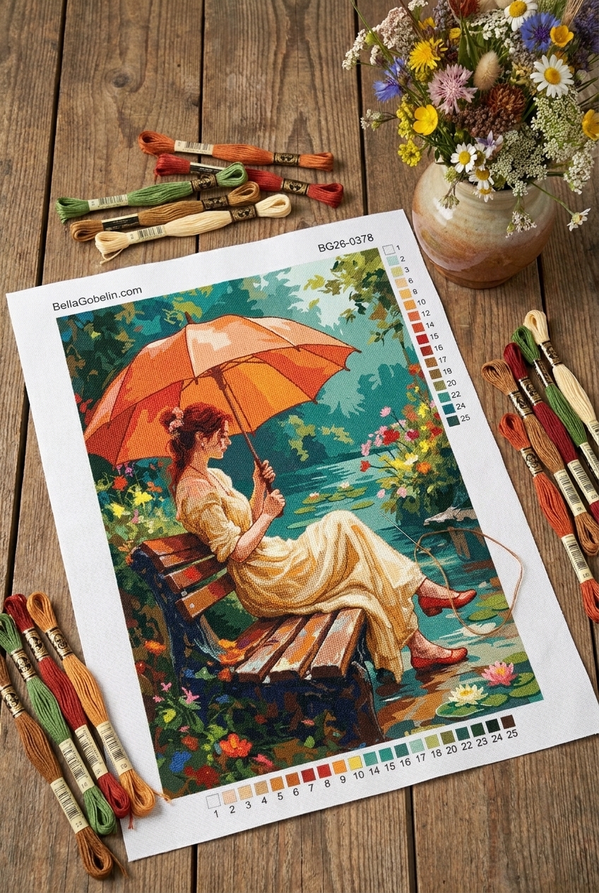 Frau mit Regenschirm im Park