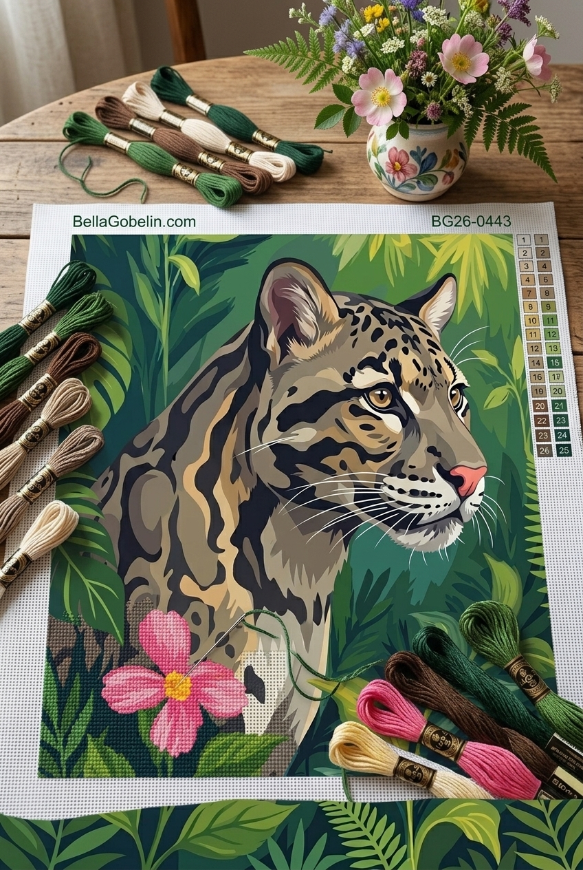 Nebeliger Panther im Dschungel-Gobelin