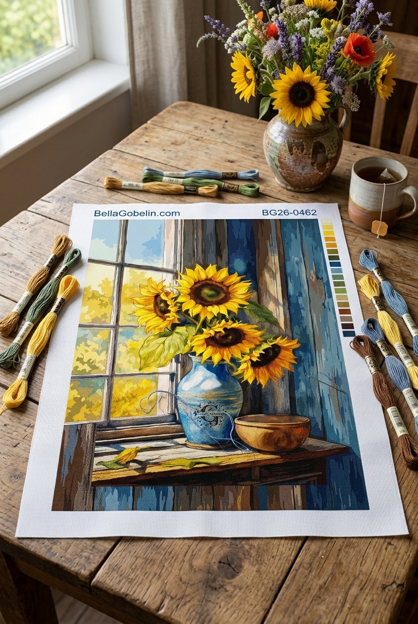 Sonnenblumen im Stickrahmen