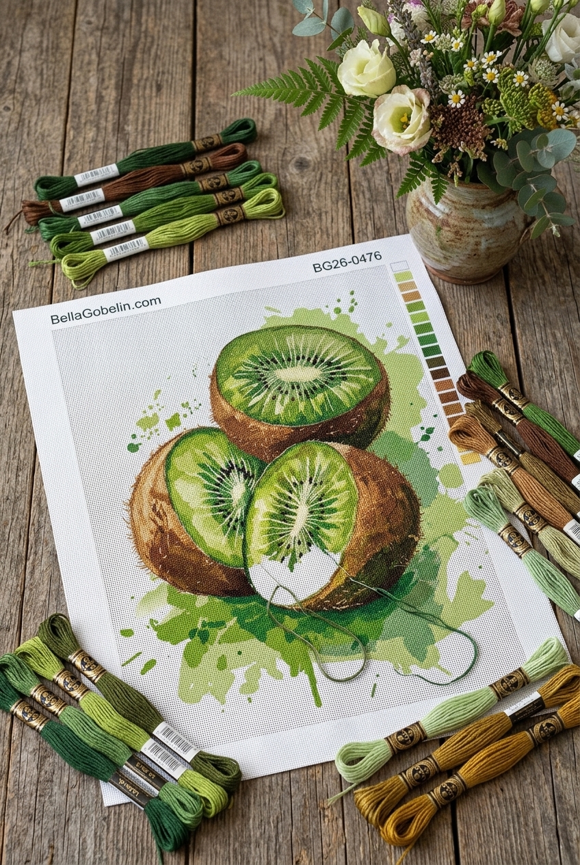 Frische Kiwi im Gobelin-Stil