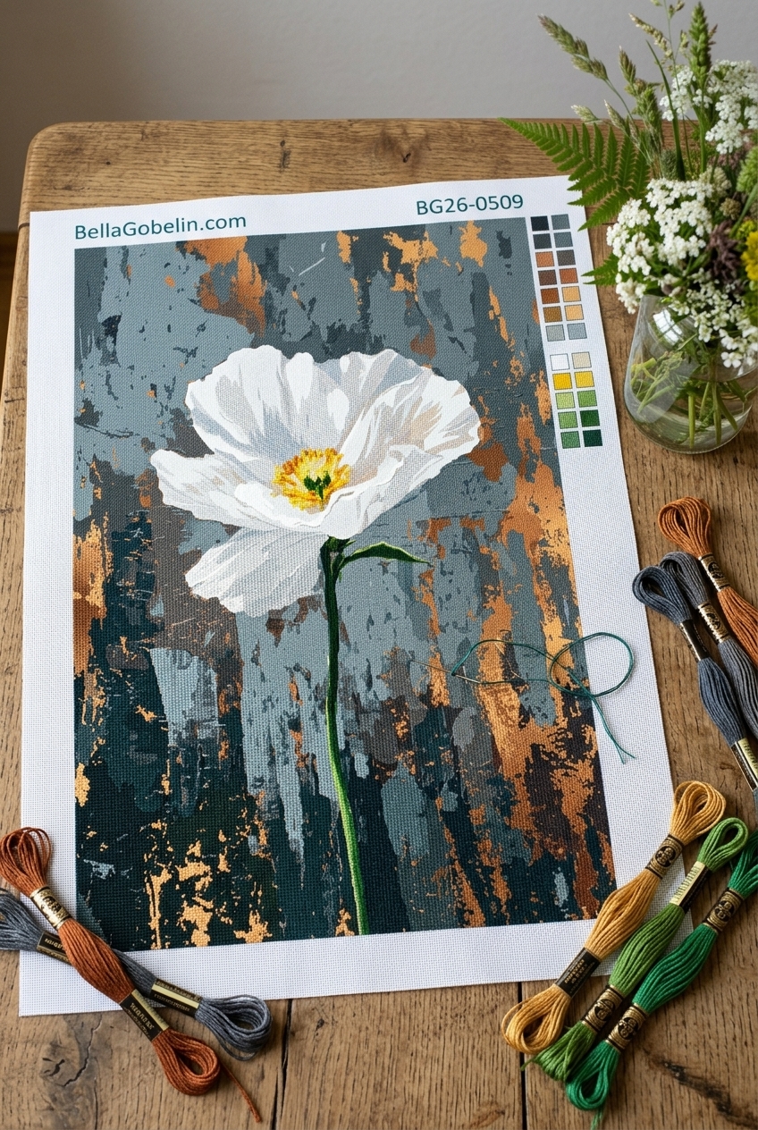 Moderne weiße Blume auf goldenem Hintergrund