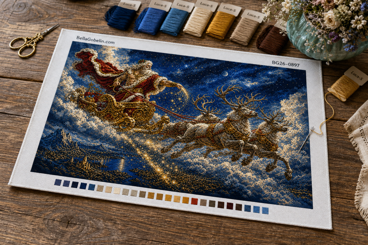 Himmlischer Nikolaus auf dem Schlitten