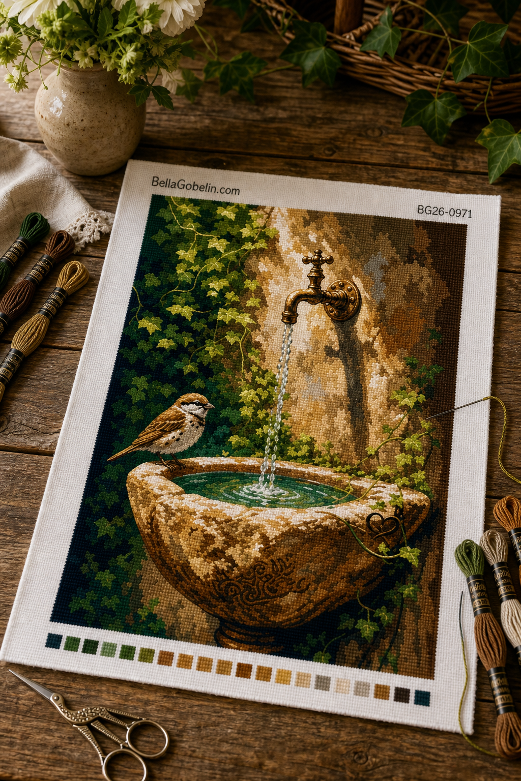 Vogel am Gartenbrunnen