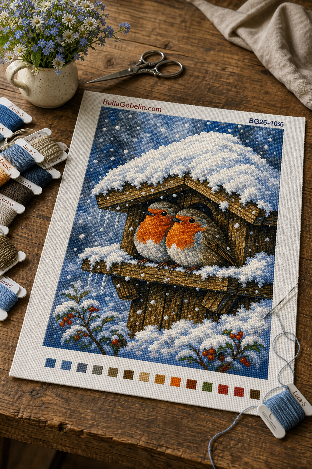 Im Schnee versteckte Rotkehlchen