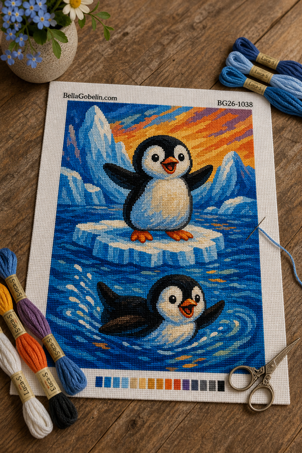 Fröhliche Pinguine auf dem Eisfeld