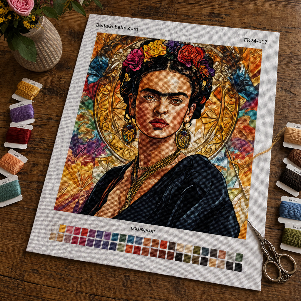 Frida Kahlo Porträt im Stil von Alphonse Mucha – FR24-017