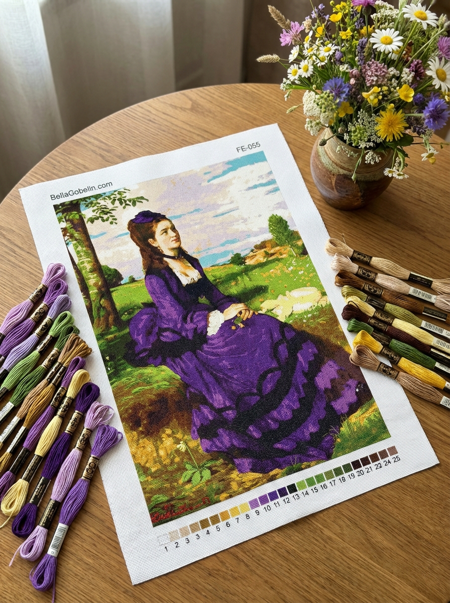 Die Frau in lila Kleid