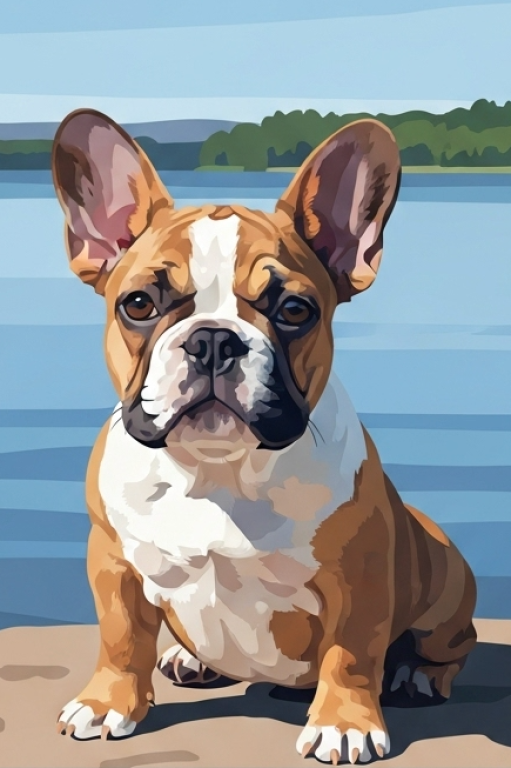 Kutyaportré - Francia Bulldog kiskutya a tónál – 25-979