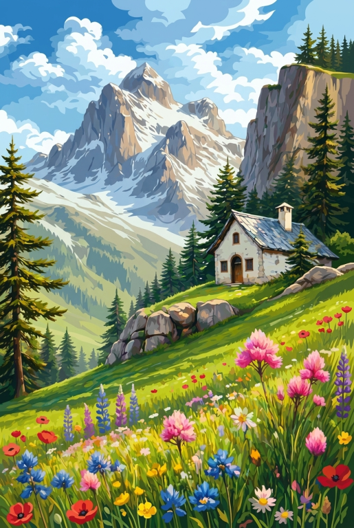 Alpesi táj virágos réttel – BG26-0549