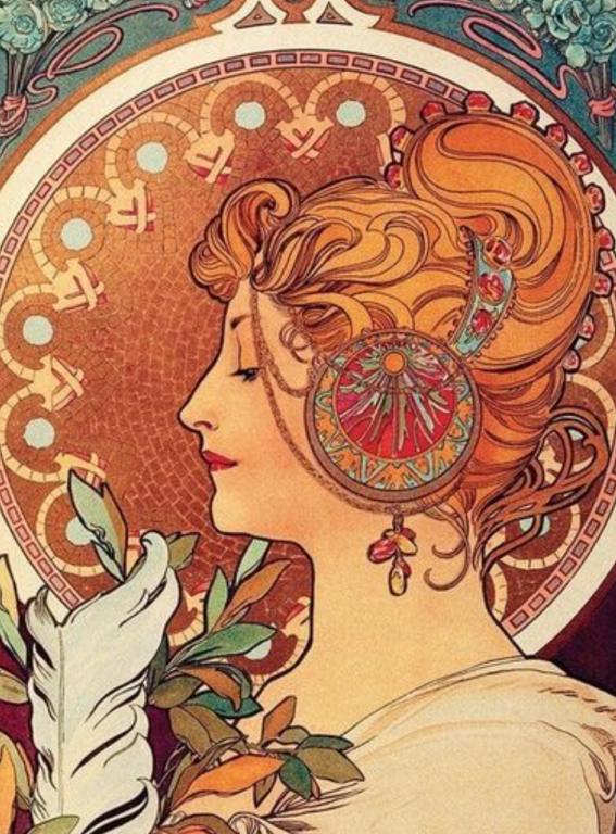 <div class='list-title'>Bild im Stil von Alphonse Mucha</div><div class='list-plustitle'>Gobelin Stickbild - Stickpackung</div>