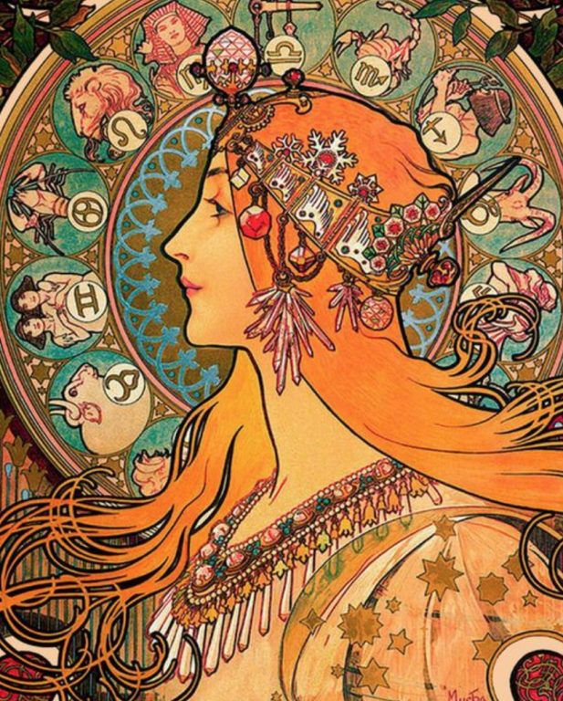 <div class='list-title'>Bild im Stil von Alphonse Mucha</div><div class='list-plustitle'>Gobelin Stickbild - Stickpackung</div>