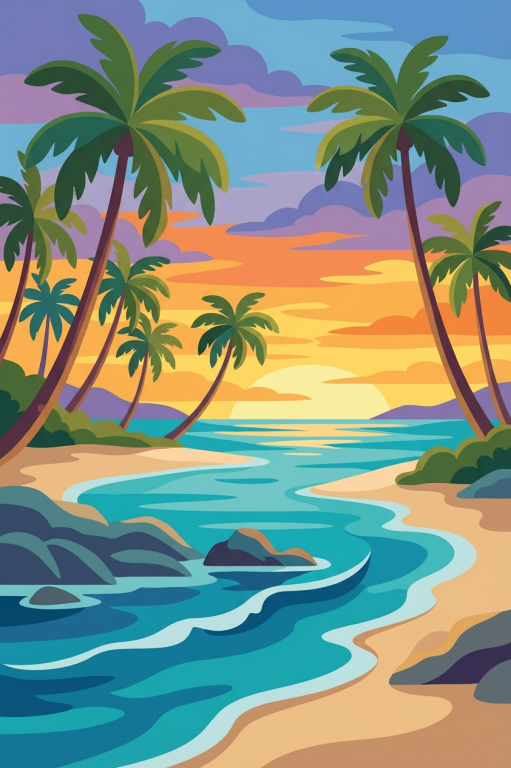 Trópusi tengerpart pálmafákkal