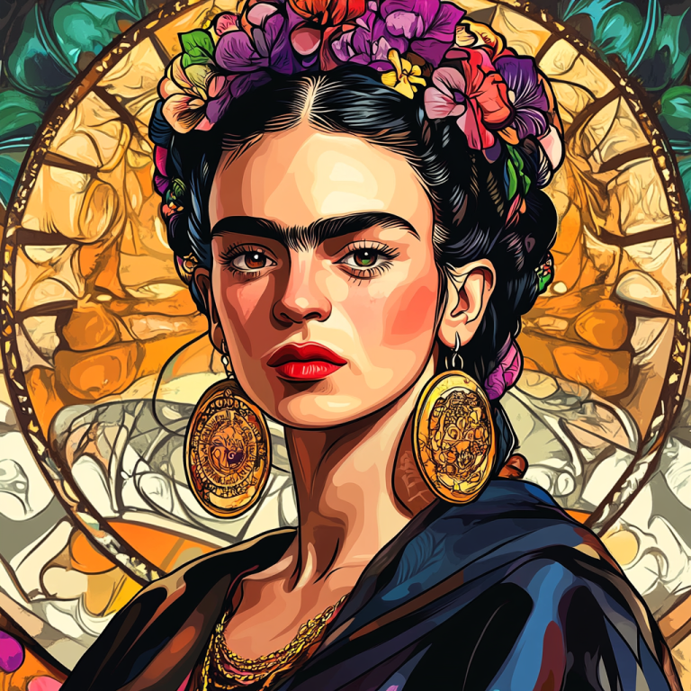 <div class='list-title'>Frida Kahlo Porträt im Stil von Alphonse Mucha</div><div class='list-plustitle'>Gobelin Stickbild - Stickpackung</div>